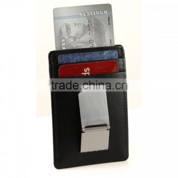 Functional cowhide money clip with ID window leather card holder money clip