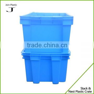Stackable yellow plastic crates