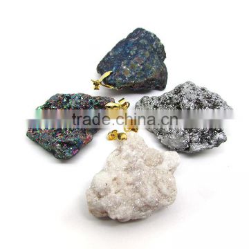 JF6687G New style sparkly gold clip geode crystal quartz druzy nugget pendants