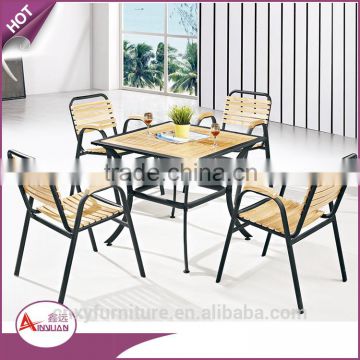Foshan garden furniture low price new design modern outdoor wooden square leisure table set