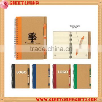 Cheap logo customized spiral notebook with pen for business
