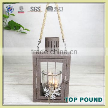 TOP POUND wooden snowflake antique metal candle lantern 81-14350S