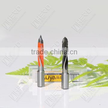 Carbide tipped through hole drill bit for HDF/MDF
