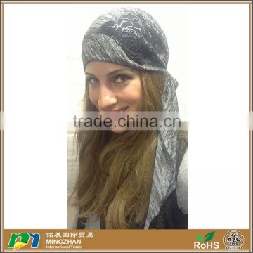 Heather grey headwear with leather look flower handmade scarf