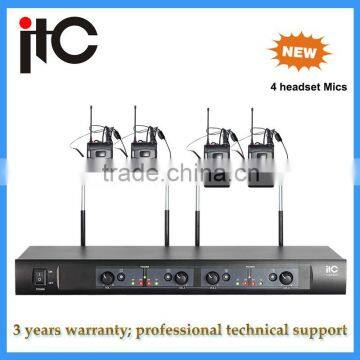 Professional UHF FM Economy Adjustable Frequency 4-channel Headset Wireless Microphone