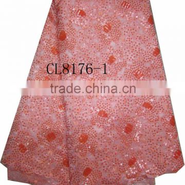African organza lace with sequins embroidery CL8176-1red