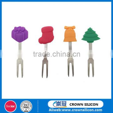 Silicone and Stainless Steel Material fruit fork set for tableware