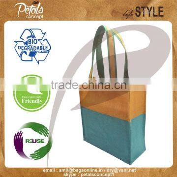 PP Laminated jute bag with jute trimmed cotton web handle & with button closure