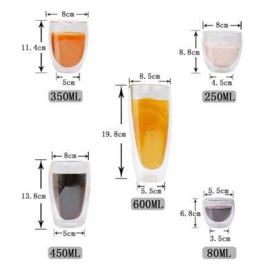 80ml 150ml 250ml 350ml 450ml 550ml 650ml Heat Resistant Borosilicate Double Wall Glass Kitchenware Glassware Coffee Tea Water Milk Wine Beer Glass Cup Mugs