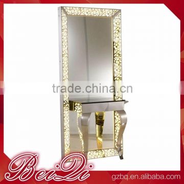 Beiqi Wholesale Stainless Steel Engraving Salon Mirror with LED Light Hair Salon Mirrorr Station for Sale