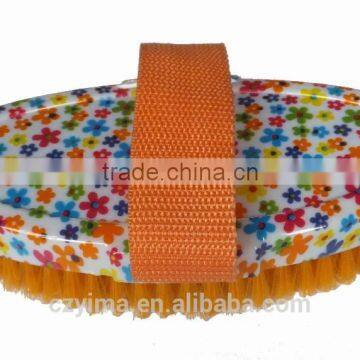 New small flower pattern horse body brush with orange bristle for cleaning