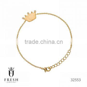 32553 - Crown Gold Plated Bracelet - Wholesale Gold Plated Jewellery, Gold Plated Jewellery Manufacturer, CZ Cubic Zircon AAA