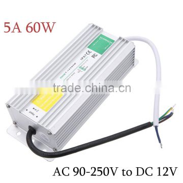 IP67 Lighting Transformers AC 90-250V to DC 12V 5A 60W Voltage Waterproof Transformer Switch Power Supply for Led Strip