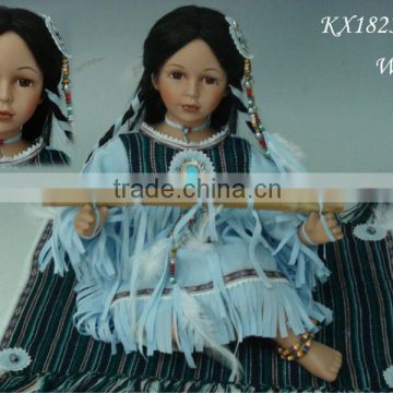 16inch Porcelain toddler indian costume native american baby doll beaded indian dolls