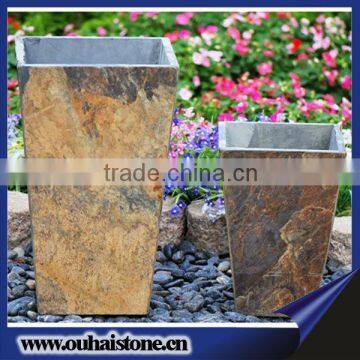 Durable material natural rusty color slate stone plant pots suppliers