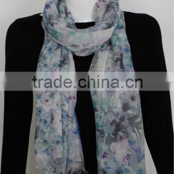 Acrylic Printed Scarf with Blue Flower