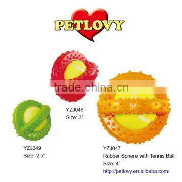 PROMOTIONAL 2.5" RUBBER SPHERE WITH TENNIS BALL TOY RUBBER TOY DOG TOY