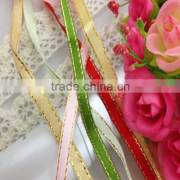 wholesale polyester materials satin ribbons with metallic golden edges