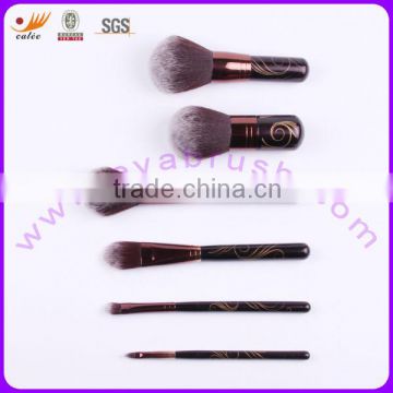 6 pcs cosmetic professional makeup brush sets with aluminum ferrule and wood handle