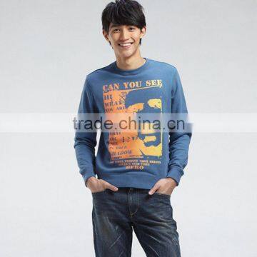 Sea Blue Men's Printed Cotton Pullover Sweatshirt