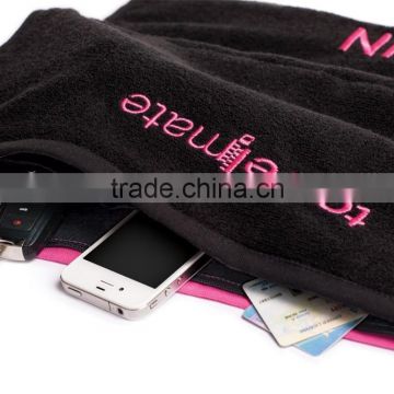 100% cotton top end open zipped pocket fitness towel