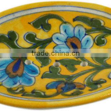 Handmade Blue Pottery Soap Dish , Hand Painted Blue Pottery Soap Dish