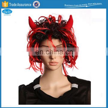 Devil Wig Black Red with Red Devil Horns for Halloween Party Cosplay