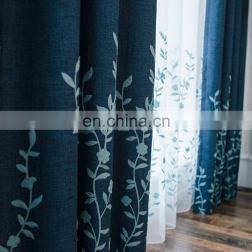 100% polyester blue floral embroidered curtain