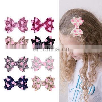 Girl Hair Clips Valentine's Day Love heart Print Barrettes Girls Shiny Hairclips 8colors