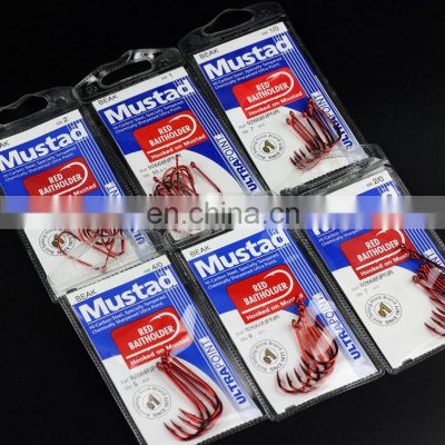 Mustad  red nickel single barbed Sea Live bait  jig double back barbed  Fishing Hooks