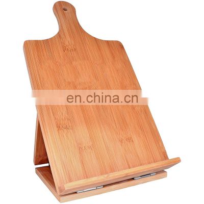 Bamboo Cookbook Stand Recipe Holder Custom Engraved Bamboo Cutting Board Foldable Chef Easel Metal Hinge Kickstand Pad Tablet
