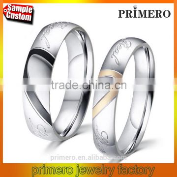 Stainless Steel Silver Half Heart Simple Circle Real Love Couple Wedding Engagement Rings