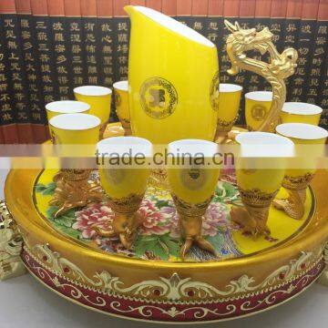 Twelve zodiac yellow Ceramic wine cups Set with metal Base