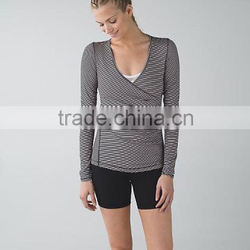 wholesale fashion customize premium womens yoga clothing fitness light weight long sleeve stripe yoga top
