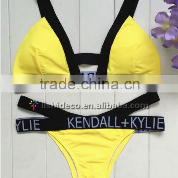 Yellow Elastic swimwear brazilian bikini