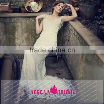 GS28 Sexy V Neck Backless Wedding Dress With Sleeves Lace Beaded Mermaid Cap Sleeve Vestiti Da Cerimonia