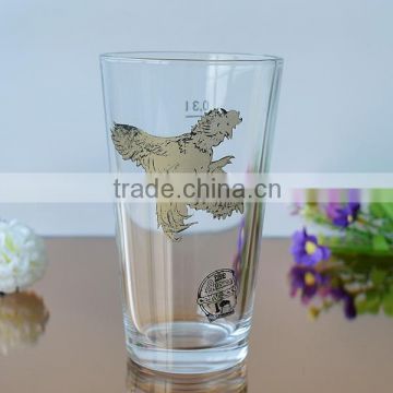 Big volume drinking glass cup with decal tableware