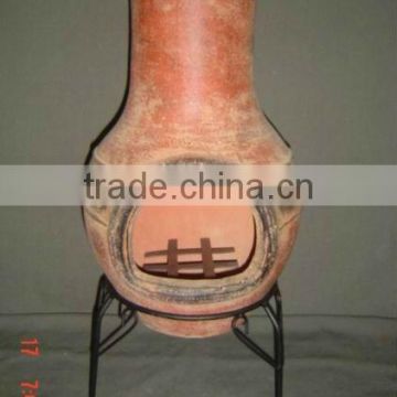 clay chimney with metal stand, fire shelf and lid