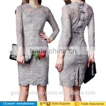 2015 women package hip round neck party cocktail dress with lace detail