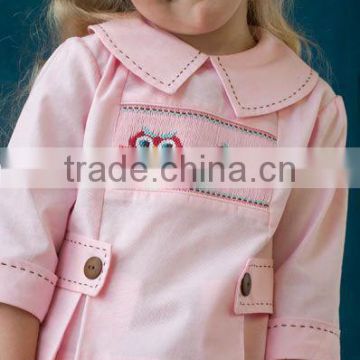 High Qulity Baby Clothes Girls Pink Long Sleeve Doll Neck Smocked Blouse