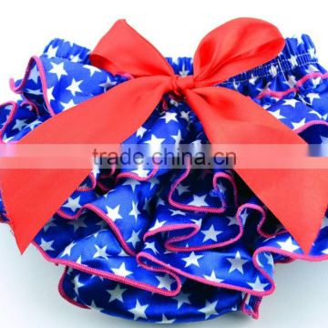 4th of July blue start baby girl satin bloomers infant diaper cover toddler ruffle bottoms