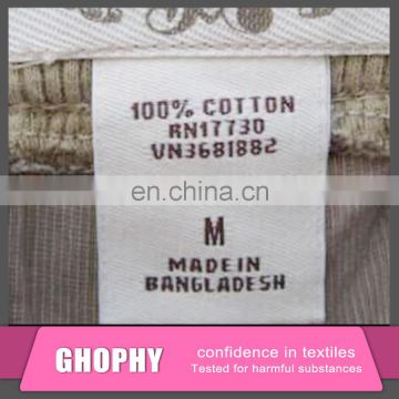 garment size label for clothing & pants at competitive price
