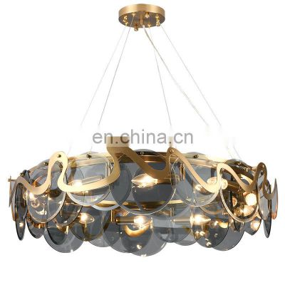 Modern Golden Art Chandelier Round Glass Pendant Light LED Metal Glass Decorative Lighting Fixture