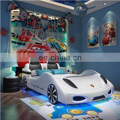 Kids car solid wood bed car leather bed for boy girl