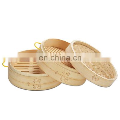Wholesale Chinese Eco Friendly Food Kitchen Dim Sum Mini 10 Inch 2 Tier 12inch Large Bamboo Steamer