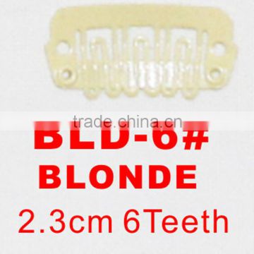 BLD-6# Retail and wholesale 23mm long Blonde color 6 U shape teeth easy snap clips for hair extensions wigs wefts weavings