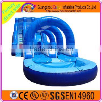 Blue long inflatable water slide with pool