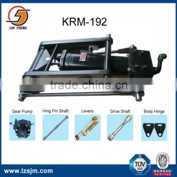 automatic hydraulic hoist for rear dump truck with hinge assembly