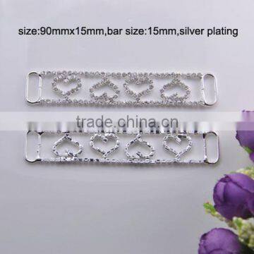 (M0904) 90mmx15mm,15mm bar, rhinestone connector for hair jewelry,silver plating