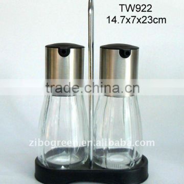 TW922 2pcs glass oil and vinegar dispenser with rack